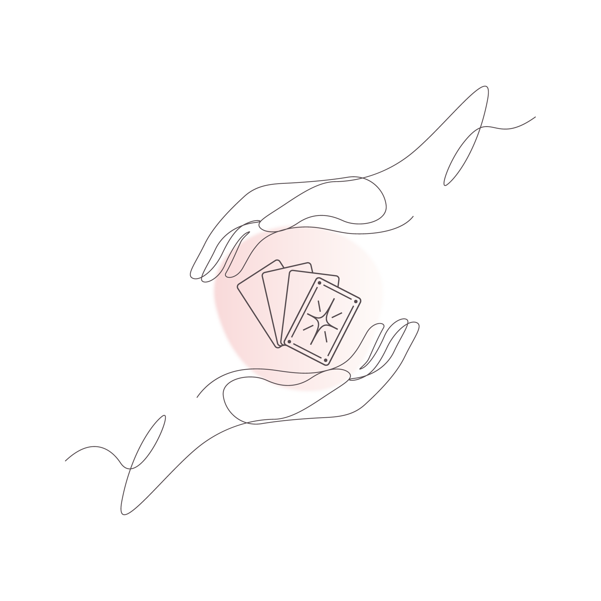 その他講座、タロット講座のイメージアイコン、手と手の中にカードがあるイメージイラスト