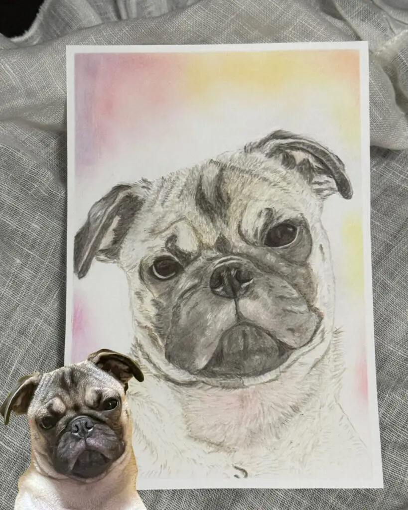 背景に色々な色が混ざり合った犬さんのヒーリングアートのイメージ